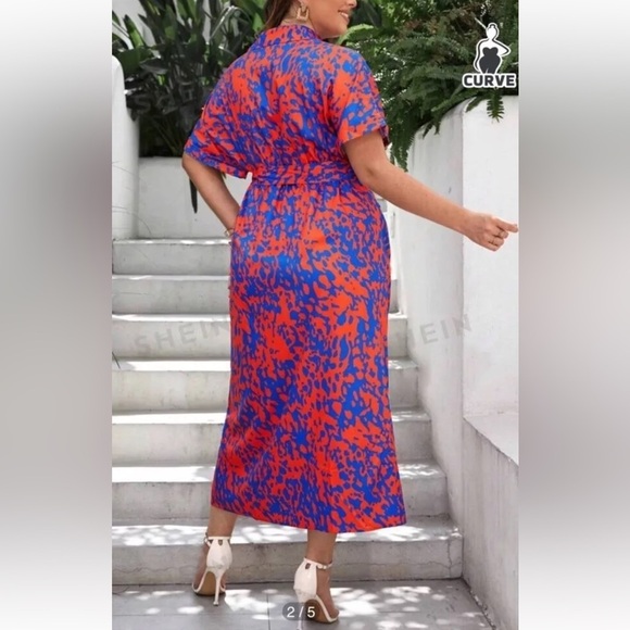 SHEIN VCAY Plus Allover Print Batwing Sleeve Shirt Dress Maxi Women’s‎ 5XL (138) - Picture 2 of 6